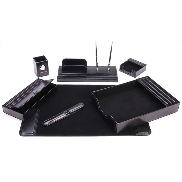 Black Leather Desk Set